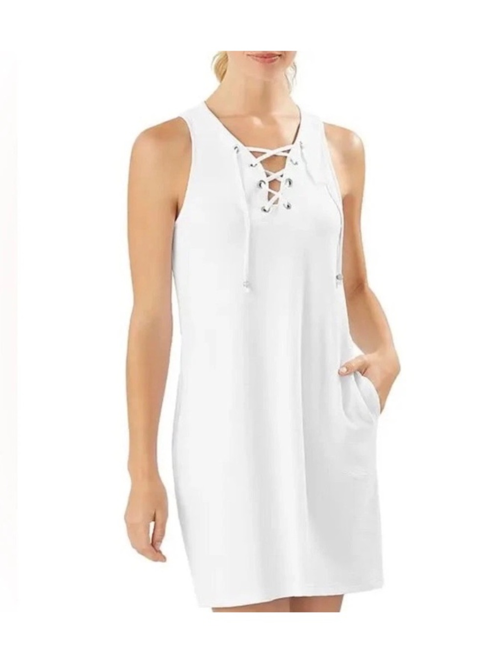 Tommy Bahama White Lace-Up Sleeveless Dress Medium